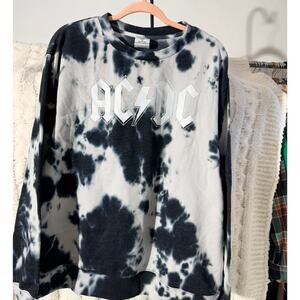 AC/DC  Tie Dye Fleece Sweatshirt Womens XL Oversized Rock Band Pullover NWT